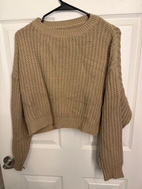 Cozy Cropped Knit Sweater in Tan